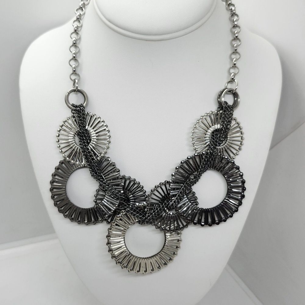 Silver Tone And Gunmetal Circles Necklace